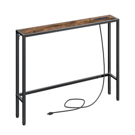MAHANCRIS Narrow Console Sofa Table with Charging Station, Skinny Behind Couch Table, 39.4" L x 5.9" W x 31.5" H, Long Entryway Tables for Living Room, Hallway, Foyer, Rusitc Brown CTHR968E01