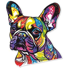 Colorful French Bulldog Sticker Waterproof Vinyl Stickers Decals for Laptop Water Bottle Phone Luggage Car Truck - Small 3.8" x 4.4"