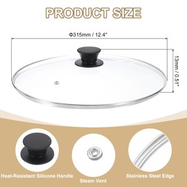 uxcell 1Pcs Universal Lid for Pot Fit 12 Inch Cookware, Replacement Glass Pan Lids with Heat Resistant Silicone Handle, Steam Vent Pan Lid for Pots, Frying Pans, Skillets