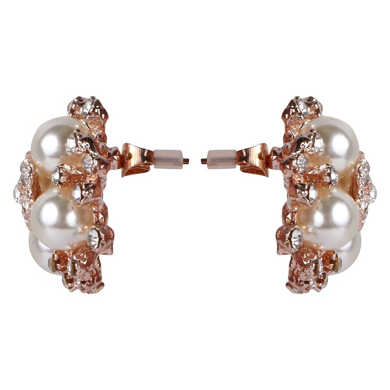 ASHI'S Collection rounded stud ear-ring with exquisite crystal and pearl.
