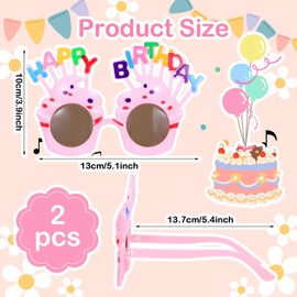 2 Pack Happy Birthday Glasses, Lovely Birthday Glasses Party SunGlasses Birthdays Sunglasses Photo Props Parties Glass Accessories Party Gift for Women Girls Kids Adults Toddler Parties (Pink,White)