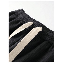 SOLY HUX Men's 2 Piece Corduroy Pants Drawstring Elastic Waist Straight Leg Baggy Pants with Pockets Black and Brown Medium