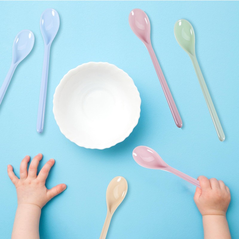 Plastic Spoons, Pack of 6 Colour Plastic Spoons, Long Egg