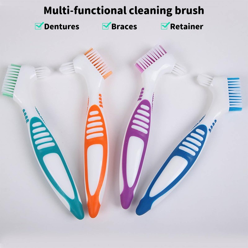 Pack of 4 Double-Sided Denture Cleaning Brushes, Ergonomic Denture Brush