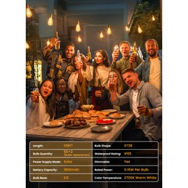 Brightown Solar Lights Outdoor Waterproof 108FT with 50 Shatterproof ST38 LED Bulbs, 2700K Solar Lights Outdoor with Remote, Solar String Lights for Outside, Camping, Yard, Party Decor