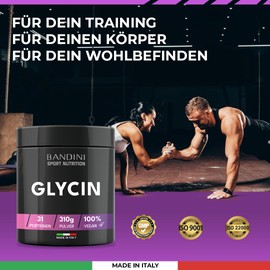 Bandini® GLYCIN Powder, 100% Pure L-Glycine Amino Acid, Premium Quality Glycine Powder with Measuring Spoon, Alternative to Capsules, For Joints & Sleep Improvement, No Additives, Vegan, 310 g