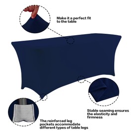IVAPUPU 6FT Table Cloth for Rectangular Fitted Events Stretch Jean Blue Table Covers Washable Cover Spandex Tablecloth Protector for Party, Wedding, Cocktail, Banquet, Festival