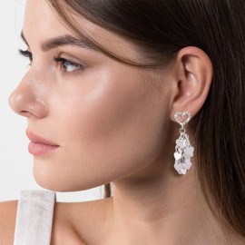 Heart Rhinestone Tassel Earrings Metal Sequin Dangle Earrings Silver Crystal Long Chain Love Earrings Long Drop Earrings Fancy Earrings Jewelry for women Valentine's Day Gift