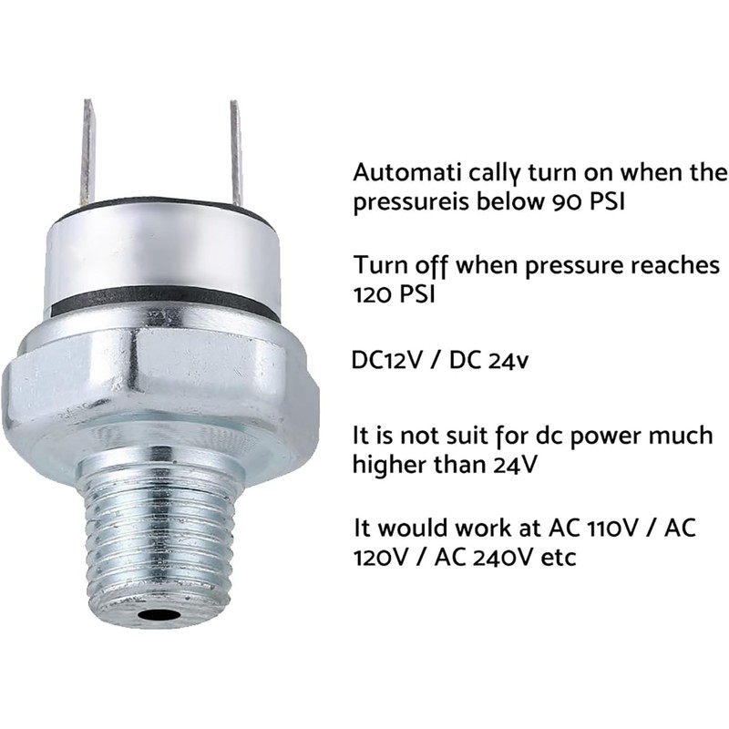 Air Compressor Pressure Switch 90-120 PSI Pressure Switch 1/8" NPT