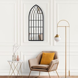 Eastwell Decorative Wall Mirrors Arched Window Mirrors Large Metal Frame Mirrors for Living Room Bedroom Entryway Bathroom Vanity, Farmhouse & Mid-Century Wall Decor（Black, 43.3“×19.7”