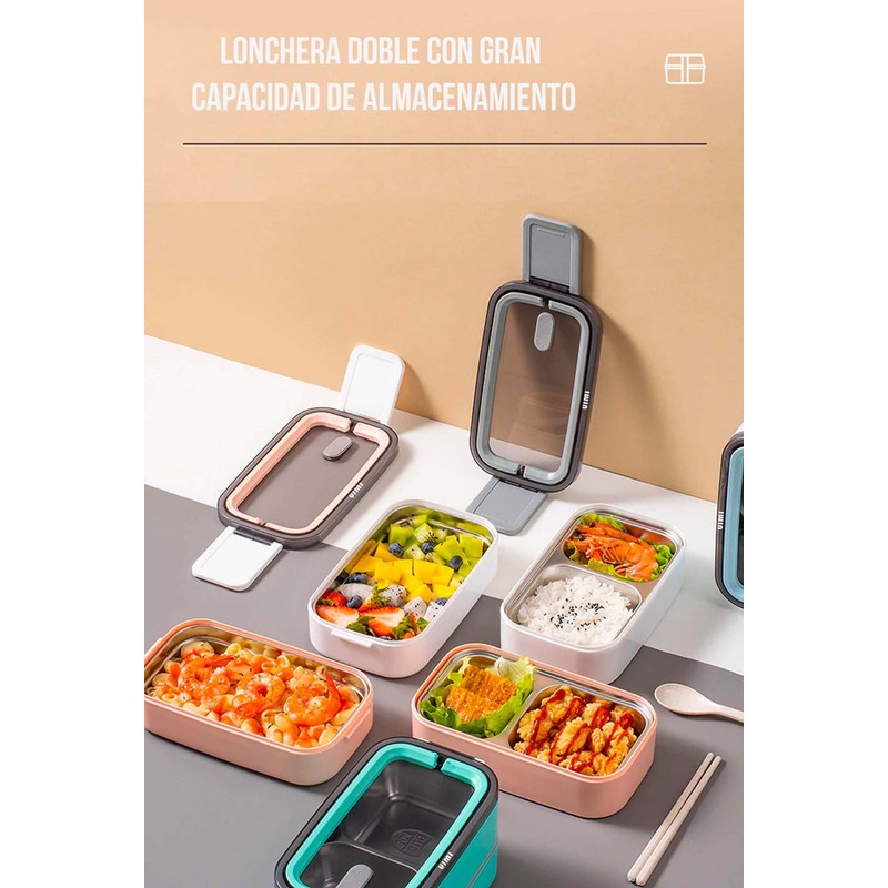 Lonchera De Acero Inoxidable Caja De Almuerzo Con Separadores (BLANCO)