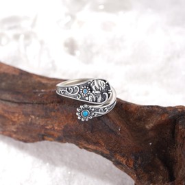 Daixiya Highland Cow Ring 925 Sterling Silver Turquoise Highland Cow Spoon Ring Western Jewelry Gifts for Women