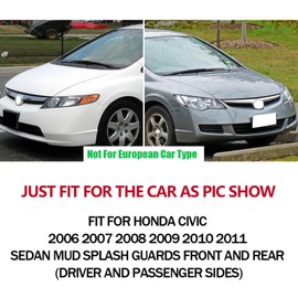 Set of 4 Pcs Mud Flaps Splash Guards Mudguards Mudflaps Fit for Honda Civic 2006 2007 2008 2009 2010 2011 Sedan Mud Splash Guards Front and Rear (Driver and Passenger Sides)