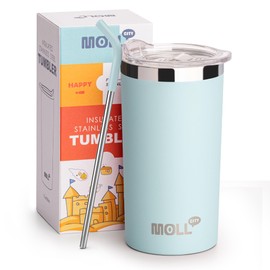 Mollcity Kids Coffee Cup 12 oz Stainless Steel Double Wall Vacuum Insulated Tumbler with Lid and Straw Reusable Metal Smoothie Cup for Kids (Baby Blue)