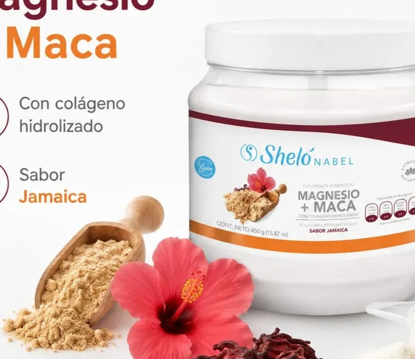 Colágeno Hidrolizado con Maca y Magnesio Sabor Jamaica 450g Sheló Nabel Suplemento Alimenticio