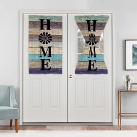 JasmineM Door Curtains Door Window Curtain for Privacy, Rod Pockets French Door Curtain with Tieback, Farmhouse Windmill Wood Washable Door Panel Curtains, 25W x 40L, 1 Drapery, Country Wooden Plank