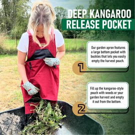 Grampa's Garden Apron - Cross Back Gardening Apron With Pockets For Women & Men | Harvest Apron with Large Kangaroo Pouch (Red)