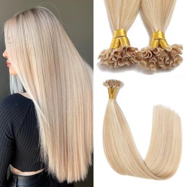 U Tip Hair Extensions Real Human Hair 50 Strands 50g 20inch Caramel Blonde Mixed Bleach Blonde Pre Bonded Hair Extensions Nail U Tip Hair Extensions #27/613 20inch