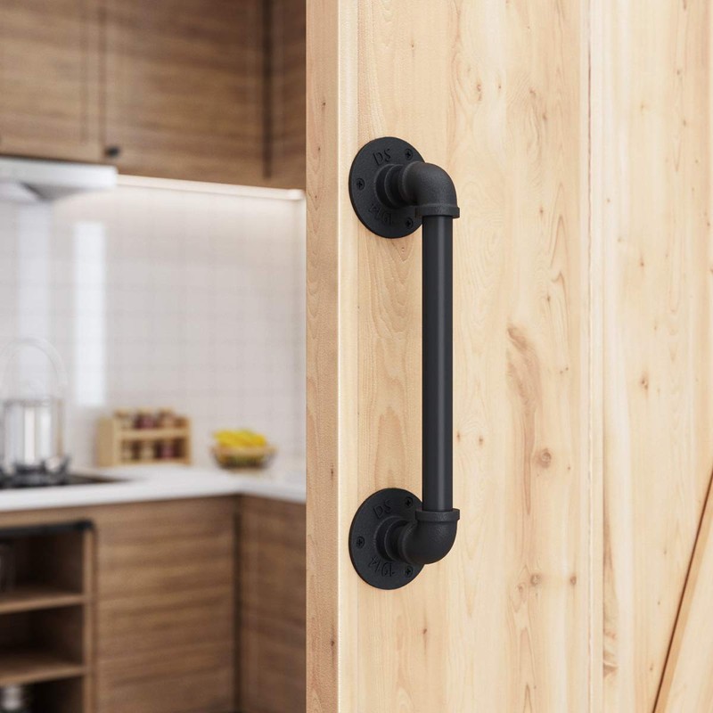 SMARTSTANDARD 11” Pipe Barn Door Handle, Black Rustic Industrial Grab