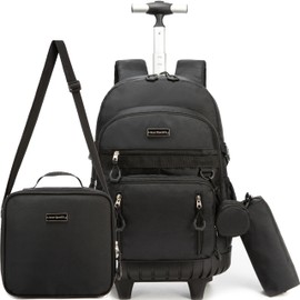 Meetbelify Rolling Backpack for Girls Backpack with Wheels for Elementary Student Kids School Bag with Lunch Box Pencil Case for Girls Ages 6-8 Years Old Black