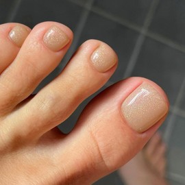 KXAMELIE Glitter Nude Rosa Press On Toenails For Women, Shimmer Fake Toenail Press Ons Short Square Acrílico Presione En Las Uñas de Los Dedos Del Pie, Pegamento Reutilizable para Uñas de Los Pies Des