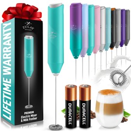 Zulay Kitchen Milk Frother Handheld with 2 Duracell AA Batteries – Electric Drink Mixer for Coffee, Lattes, Cappuccinos, Matcha & Hot Chocolate – Portable Foam Maker & Coffee Bar Accessory