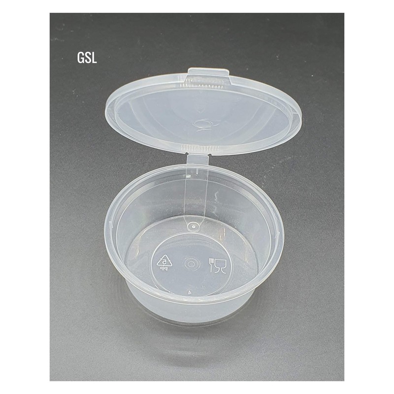 100 x 60ml Hinged Lid Food Grade Plastic Round Containers