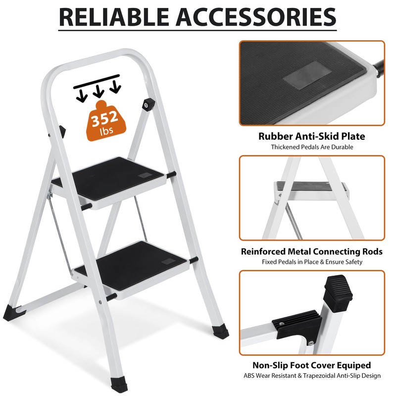 JungleA 2 Step Ladder Folding Step Stool,Small Foldable Home Step