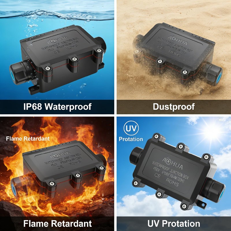 AOHUA IP68 Waterproof Electrical Junction Box Outdoor 3 Way Wire