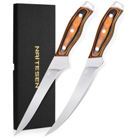 Naitesen Professional Boning Knife and Fillet Knife Set 2, Super Sharp Outstanding Flexibility 10Cr18Mov High Carbon Steel Full Tang Wooden Handle for Fish Meat Poultry Cutting Home Kitchen