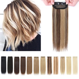 SEGO Clip in Short Hair Extensions 4 Inch 100% Human Hair Hairpiece Human Hair Toppers for Women With Thinning Hair Adding Hair Volume -1 Pcs 8g #4P27 Medium Brown&Dark Blonde