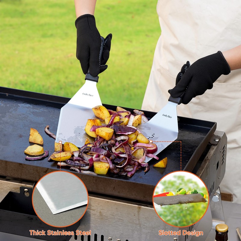 onlyfire Professional BBQ Griddle Spatula Set, Stainless Steel Griddle Spatula,