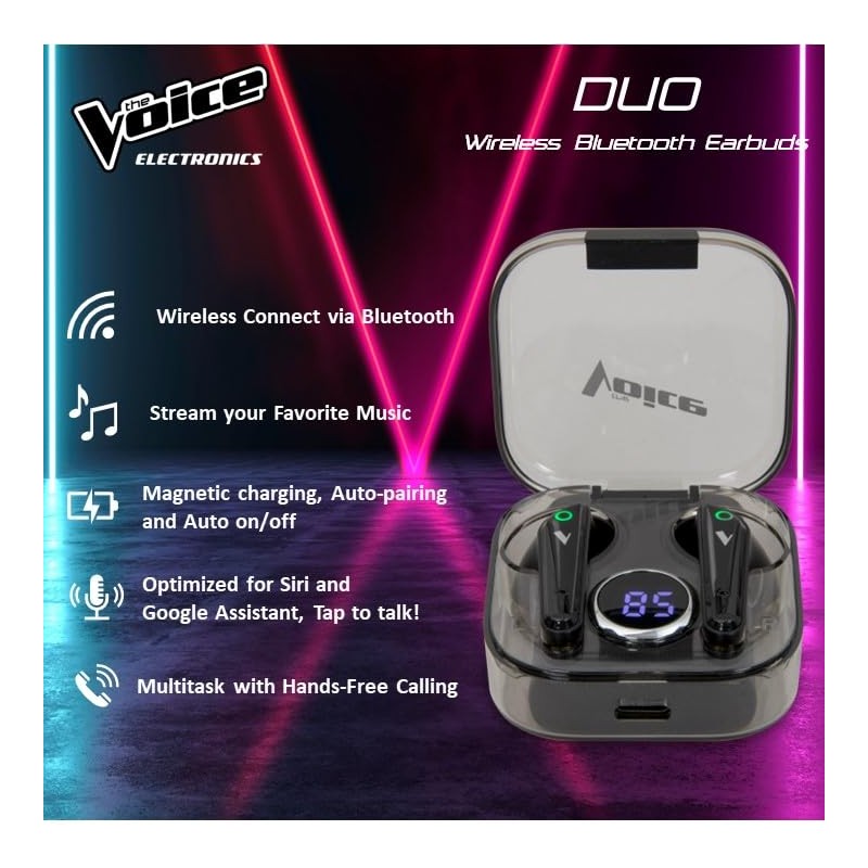 The Voice Duo True Wireless Stereo Earbuds with Mic, White