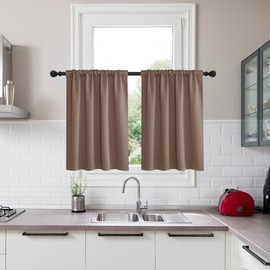 KGORGE Small Window Curtains Blackout, Privacy Thermal Insulating Energy Saving Cabinet Tier Curtains for Kids Bedroom Kitchen Office Camper RV Cars, W34 x L45 inches, Mocha, 2 Panels