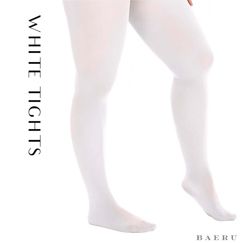 BAERU White Tights, Plus Size, White Tights, Color Tights, Elastic