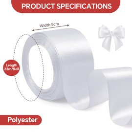 White Satin Ribbon 5 cm x 22 m - ihaspoko Gift Ribbon for Bows, Crafts, Wedding Decor & Party Themes