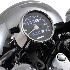 Daytona 15633 Motorbike Mechanical Speedometer, Stainless Steel Body/Black Panel/White LED, φ23.6 inches (60 mm), 48.2 miles (140 km/h) Display