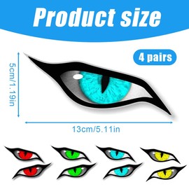NHPY 4 Pairs of Motorcycle Stickers, Motorcycle Helmet Sticker, 70 x 30 mm Eye Sticker, Evil Eyes with Green Irise, Vinyl Drone, Motorcycle Helmet, Car Sticker (4 Colours)