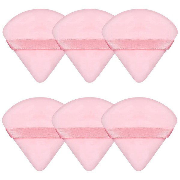 Pimoys 6 Pieces Pink Powder Puff Face Soft Triangle for Loose Powder, Velour Makeup Sponge Set Setting Powder Puff Beauty Makeup Tools