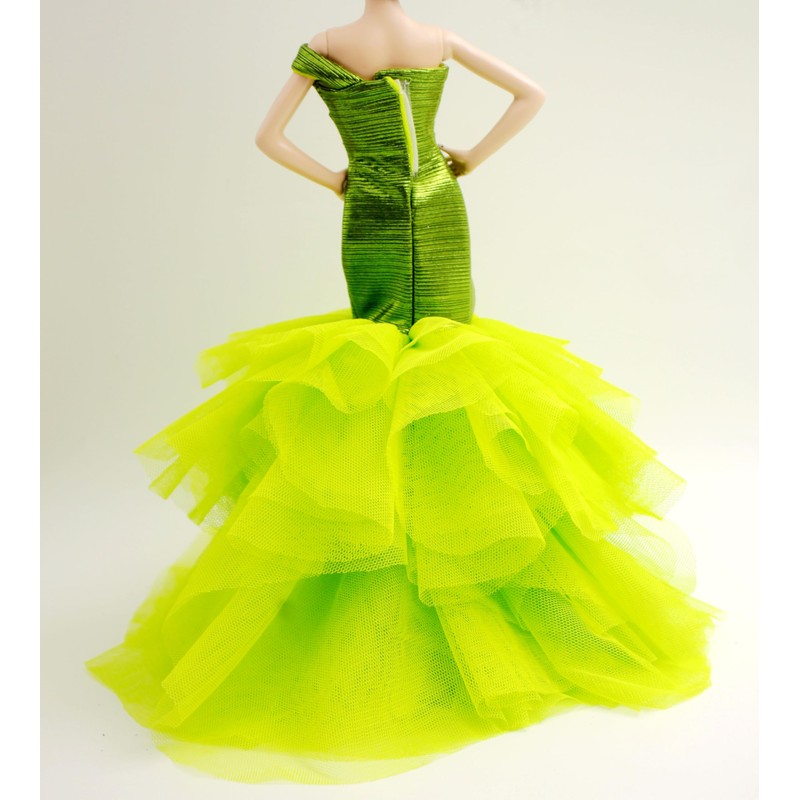 Handmade Cora Gu Classic Shimmery Lime One Shoulder Mermaid Gowns