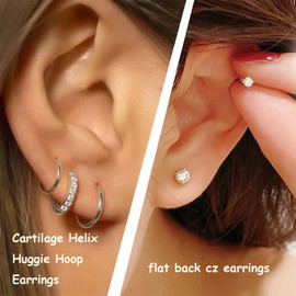 NICITY 6 Pairs Silver Hoop Earrings for Women,Lightweight Hypoallergenic Small Stud Hoop Earrings for Women Gift (Silver)