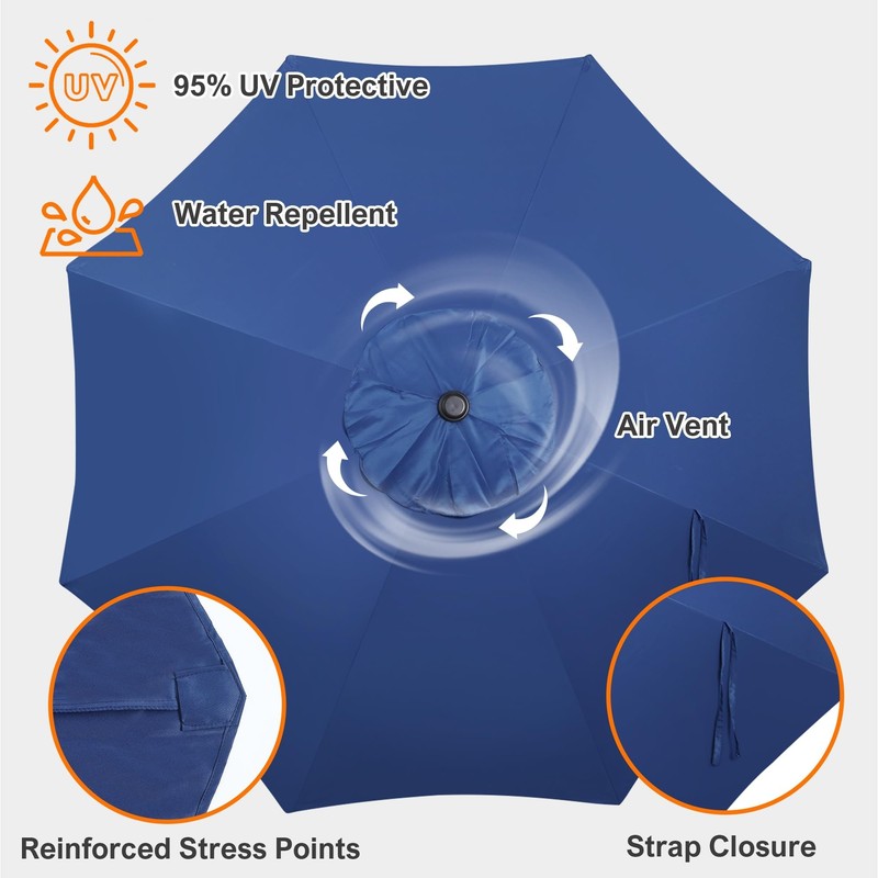 Blissun 9ft Patio Umbrella Replacement Canopy, Market Umbrella Top, Outdoor