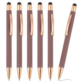 PATIKIL Ballpoint Pen with Stylus Tip, 6Pcs 2 in 1 Metal Black Ink 1.0mm Medium Point Stylus Pen for Touch Screens Office Desk, Rose Gold