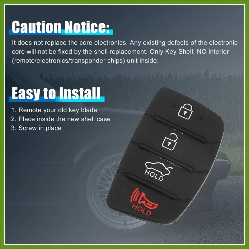 HOPESPANNER 4 Button Car Remote Fob Case Cover Insert Rubber