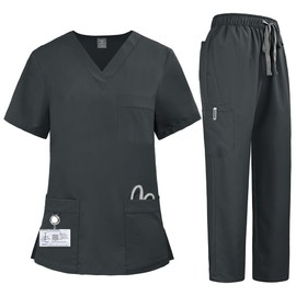 Aylashine Scrubs Medical Top and Bottom Set, Nursing and Care Unisex, White Coat, Uniform, Workwear, Thin and Lightweight, Breathable, Quick Drying, Good Elasticity and Comfort, gray, L