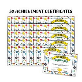 Sports Certificate of Outstanding Achievement 30pk 6x9” Cardstock Athlete Teams Most Improved PE Sportsmanship Award Ceremony Basketball Kickball Dodgeball