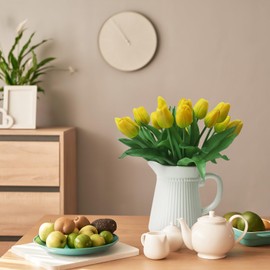 15pcs Artificial Tulips Flowers, Fake Tulips Real Touch, Faux Latex Tulips Bouquets, for Party Wedding Home Room Decoration (Yellow)