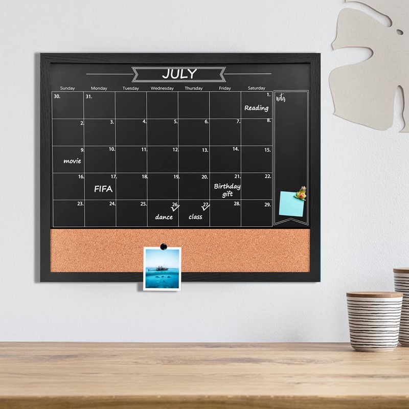 TORASO Chalkboard Calendar & Corkboard, Magnetic Surface 24" x 32"