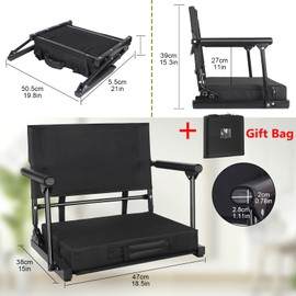 Stadium Seats for Bleachers with Back Support & Armrests, Foldable Stadium Chair with Removable Padded Comfy Foam Cushion, Lightweight Protable Bleacher Seat with Shoulder Strap & 4 Reclining Position
