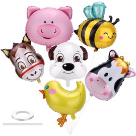 6pcs Farm Animal Balloons, Cute Cartoon Balloons Farm Birthday Decorations Zoo Birthday Party Pig Cow Donkey Shaped Balloons for Party Decorations